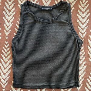 Brandy Melville Black and Grey Striped Tank Top